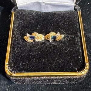 14 Kt Yellow Gold Diamond and Sapphire Earrings